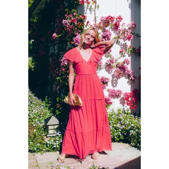 Tuckernuck tulle poppy pink Giselle maxidress gown - Picture 1 of 8